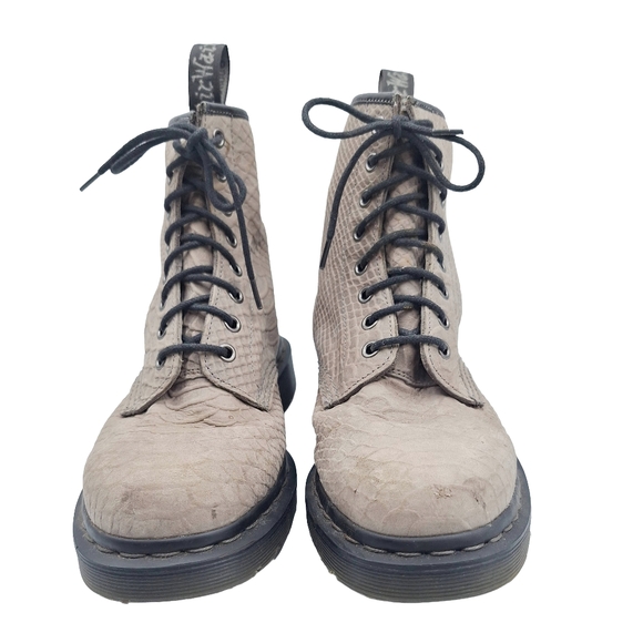 Dr Doc Martens 1460 Textured Snake-Embossed 8 Eye Combat Moto Boots - Picture 2 of 12